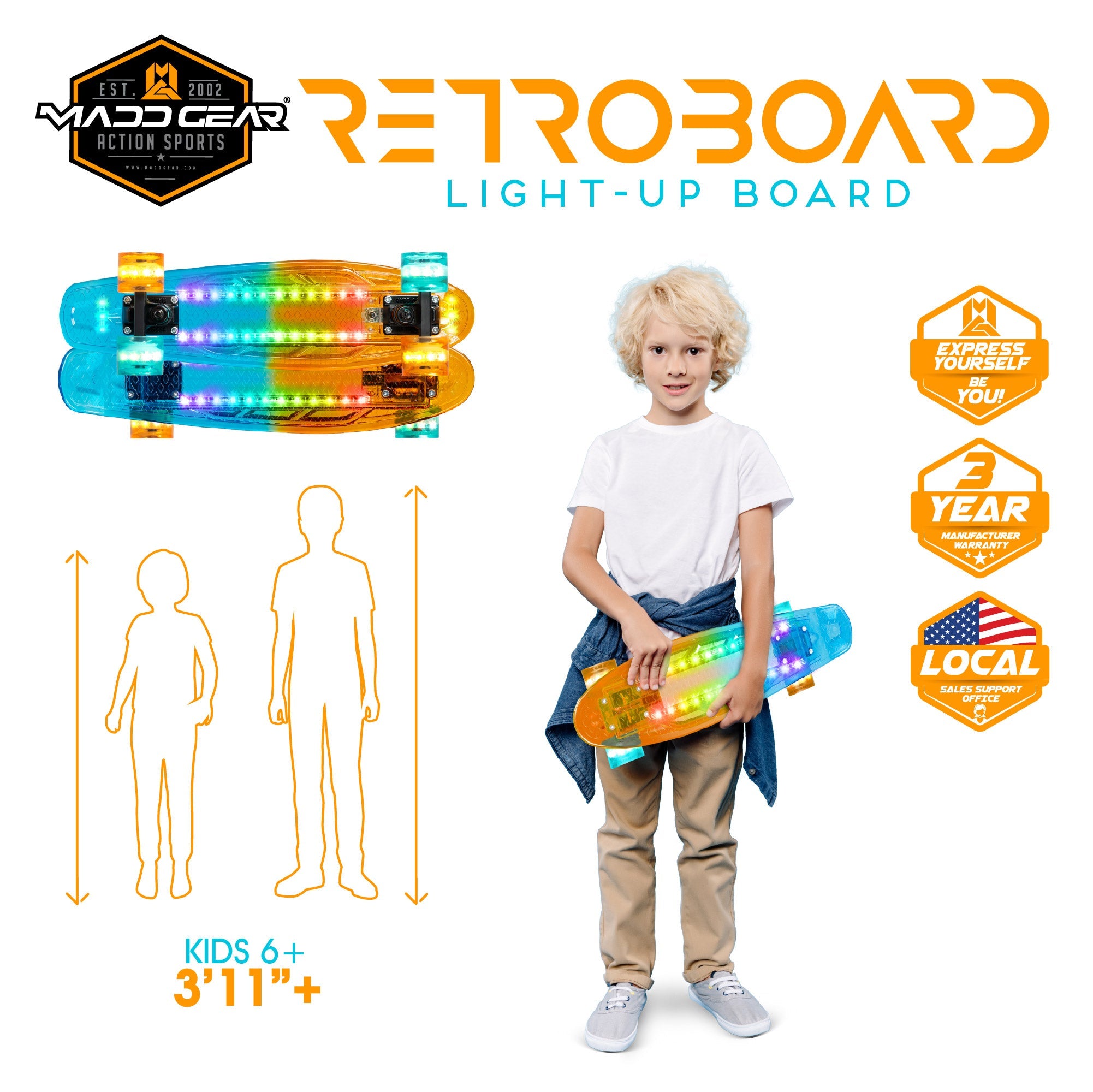 Madd Light Up Deck Retro Board Orange / Teal