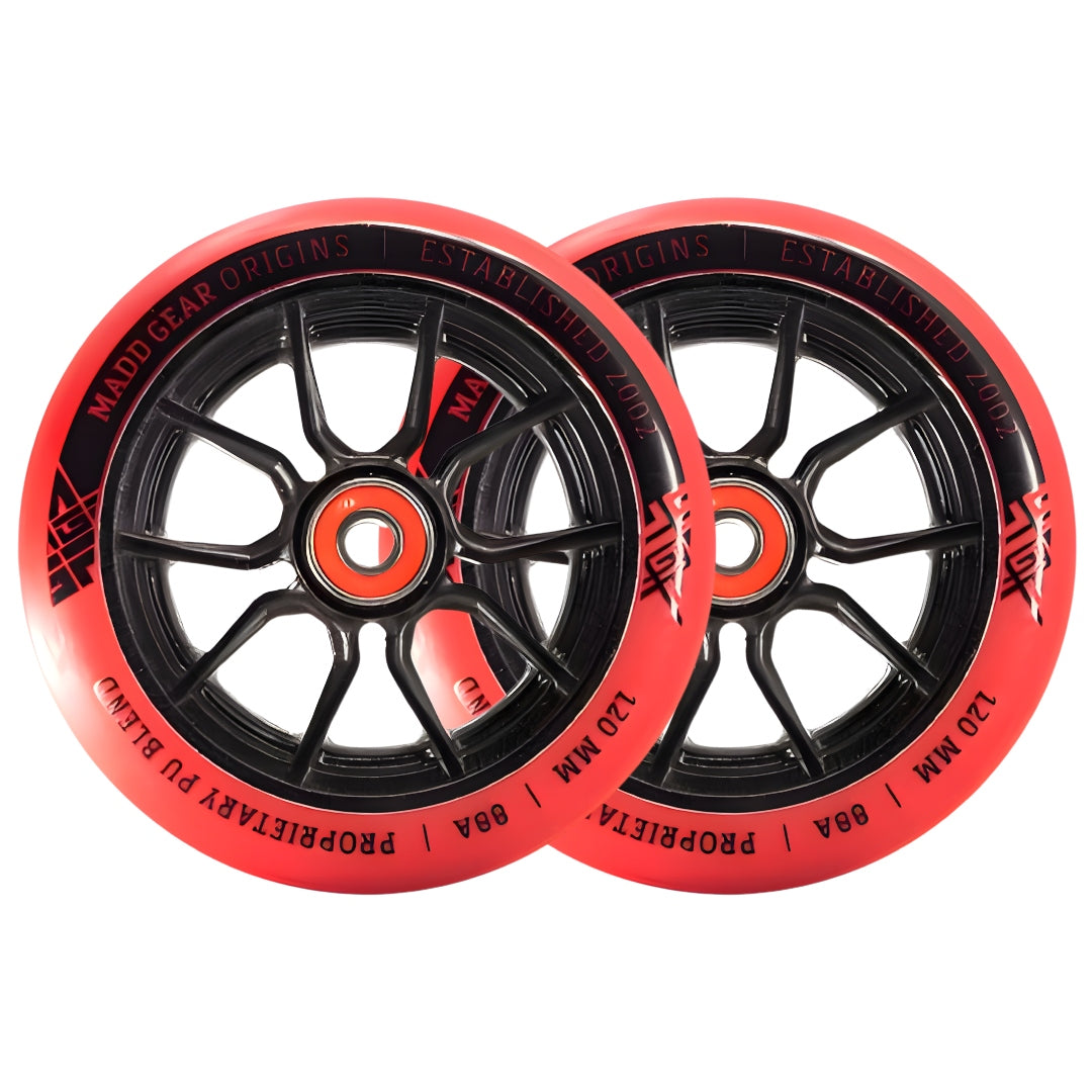 Pair Madd Gear 120 Mm Syndicate Ar Wheels Red Black