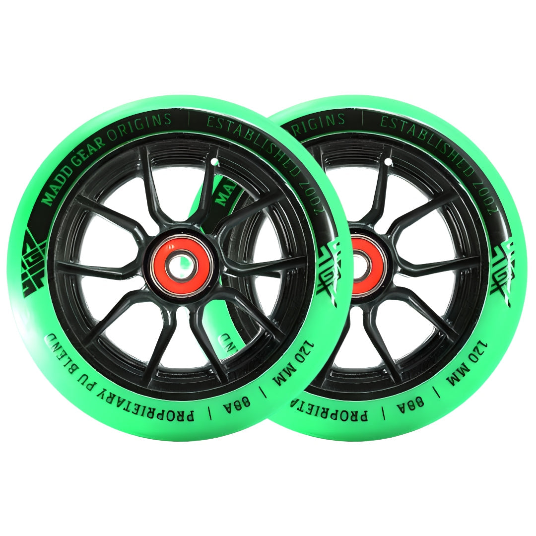 Pair Madd Gear 120 Mm Syndicate Ar Wheels Green / Black