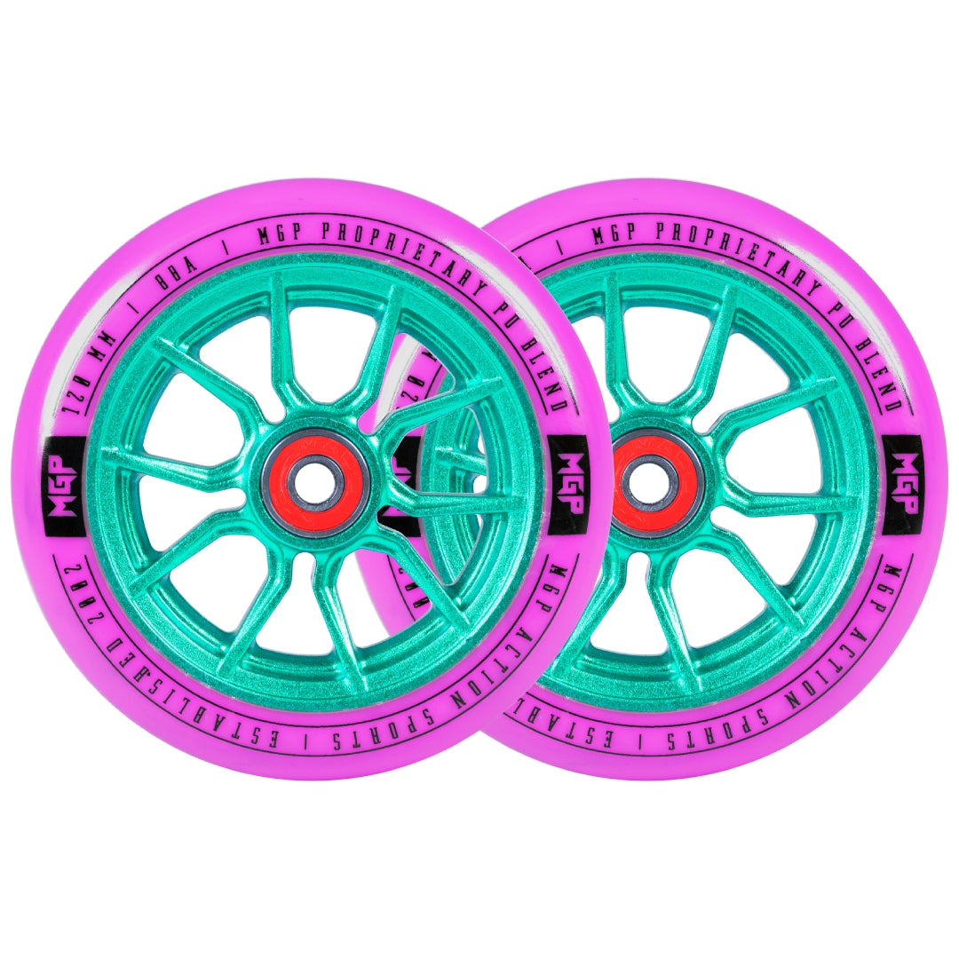 Pair Madd Gear 120 Mm Syndicate Ar Wheels Pink / Teal