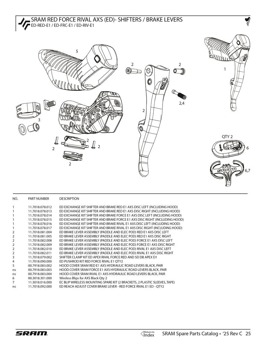 SRAM RED AXS E1 Shifter/Brake Parts